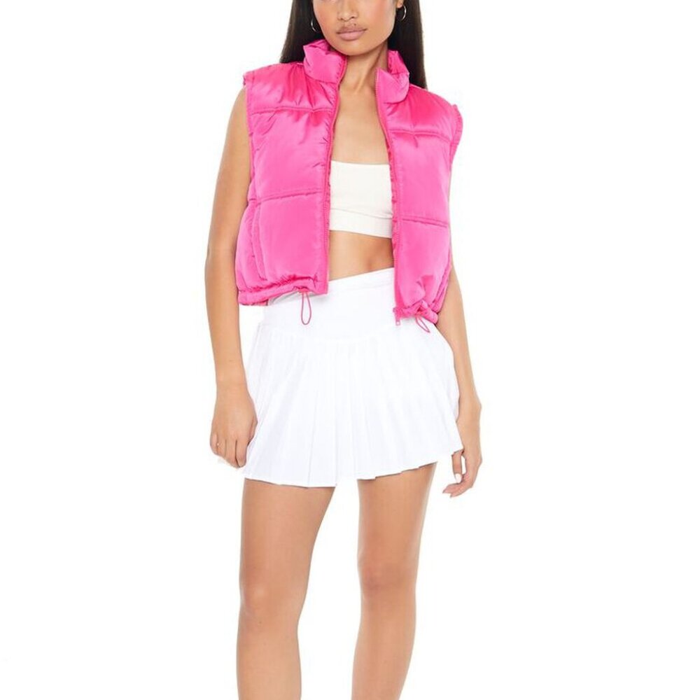 Forever 21 Women's Cropped Zip-Up Puffer Vest in Hot Pink (multiple sizes av.)